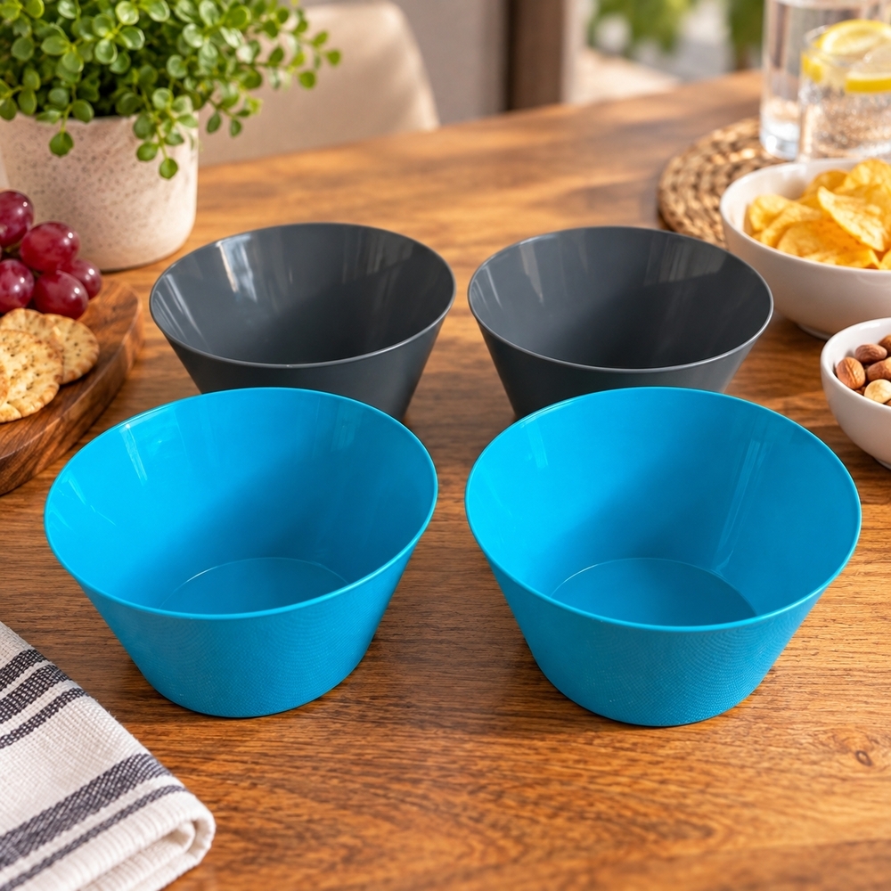 Plastic Cereal Bowls Set of 4 Teal & Gray Break Resistant 5.5x3" NWOT